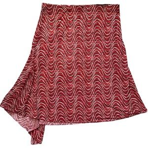 Y2K shimmer glitter white swirly print red asymmetrical midi skirt